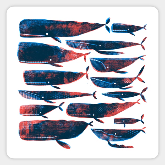 Printed whales White Sticker by Gareth Lucas